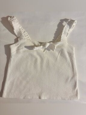Madewell Women's XS White Sleeveless Terrycloth Tie Bow Ruffle Strap Tank Top